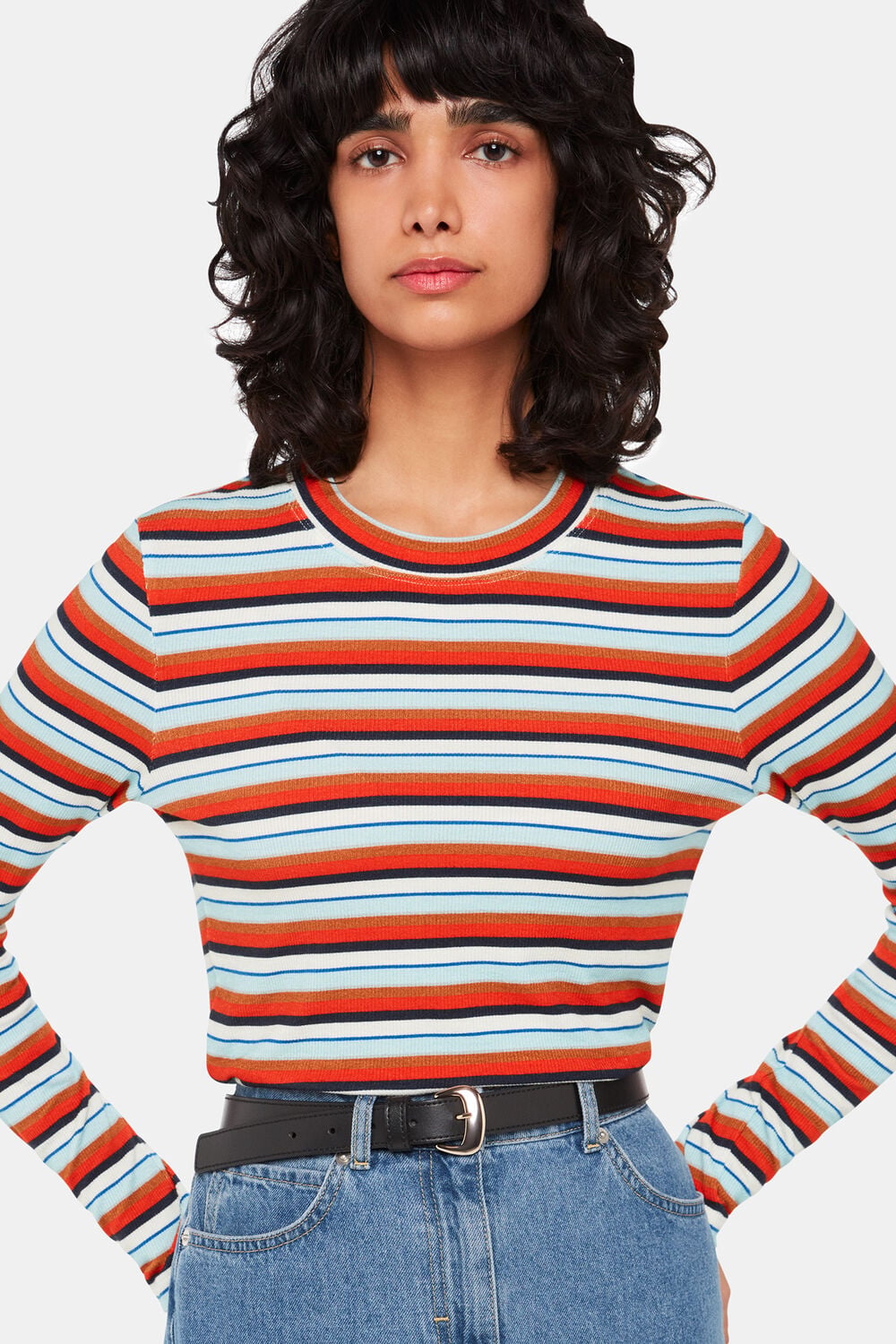 Multicolour Stripe Ribbed Crew