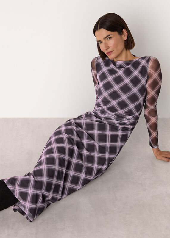 Burgundy Check Mesh Dress