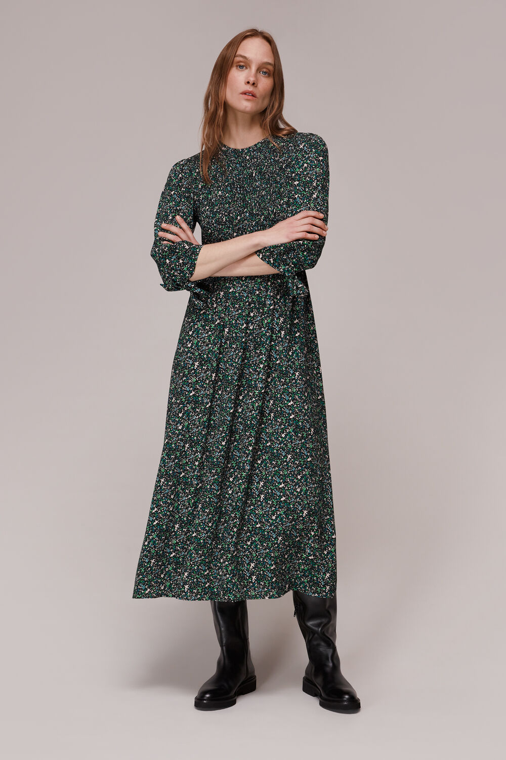 Midnight Garden Shirred Dress
