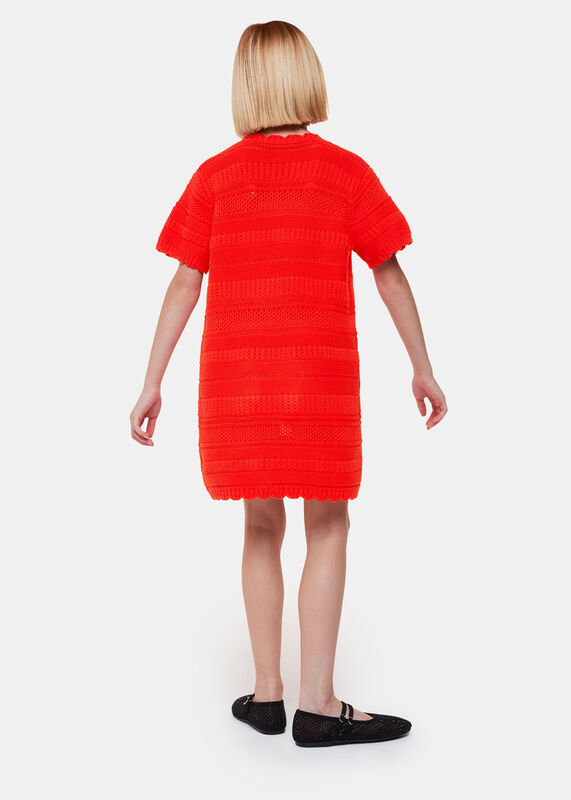 Red Crochet Knit Midi Dress