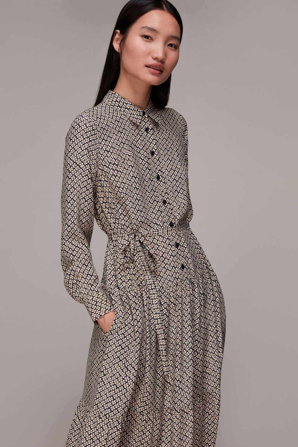 Navy Clover Print Shirt Dress
