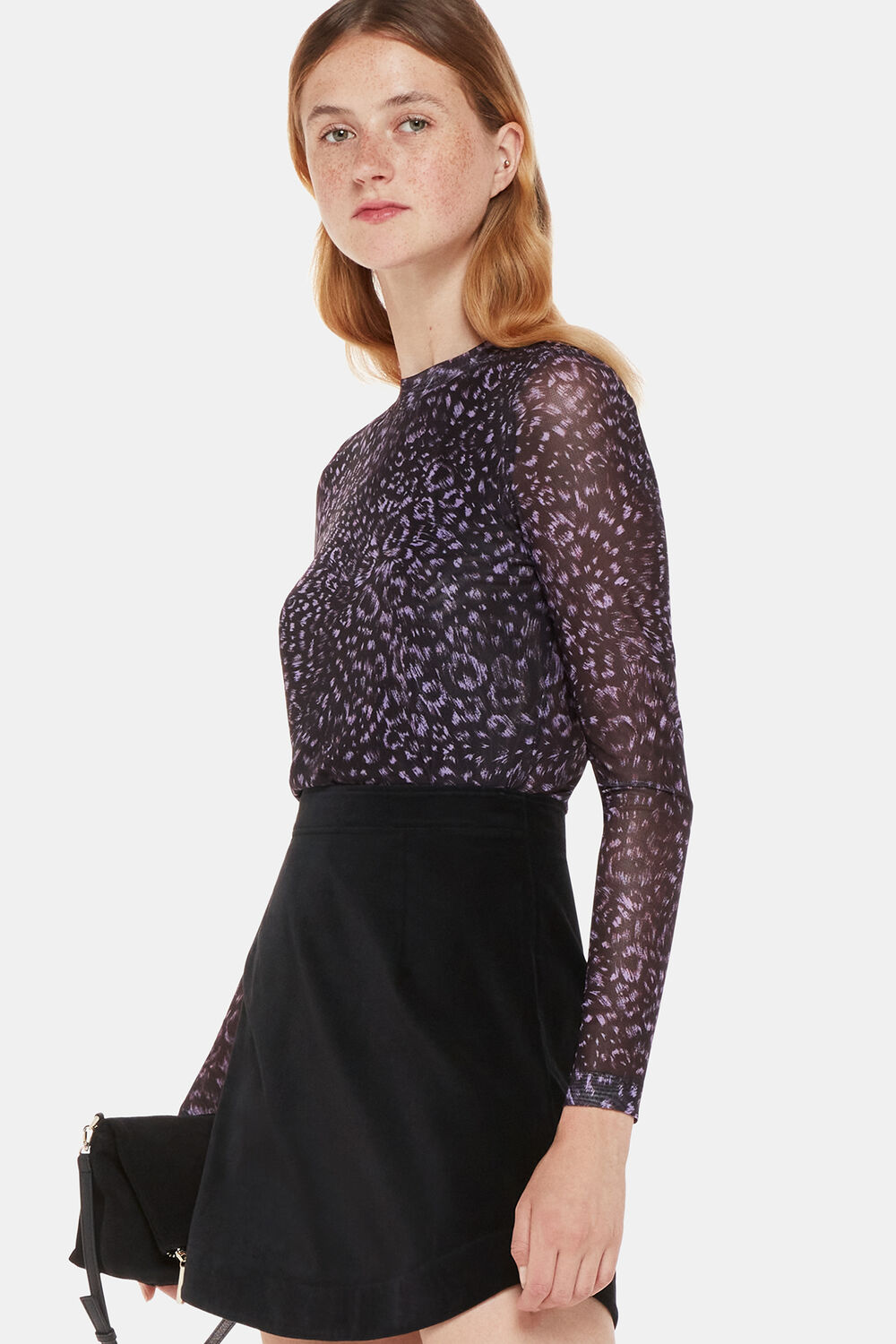 Velvet Curved Hem Mini Skirt