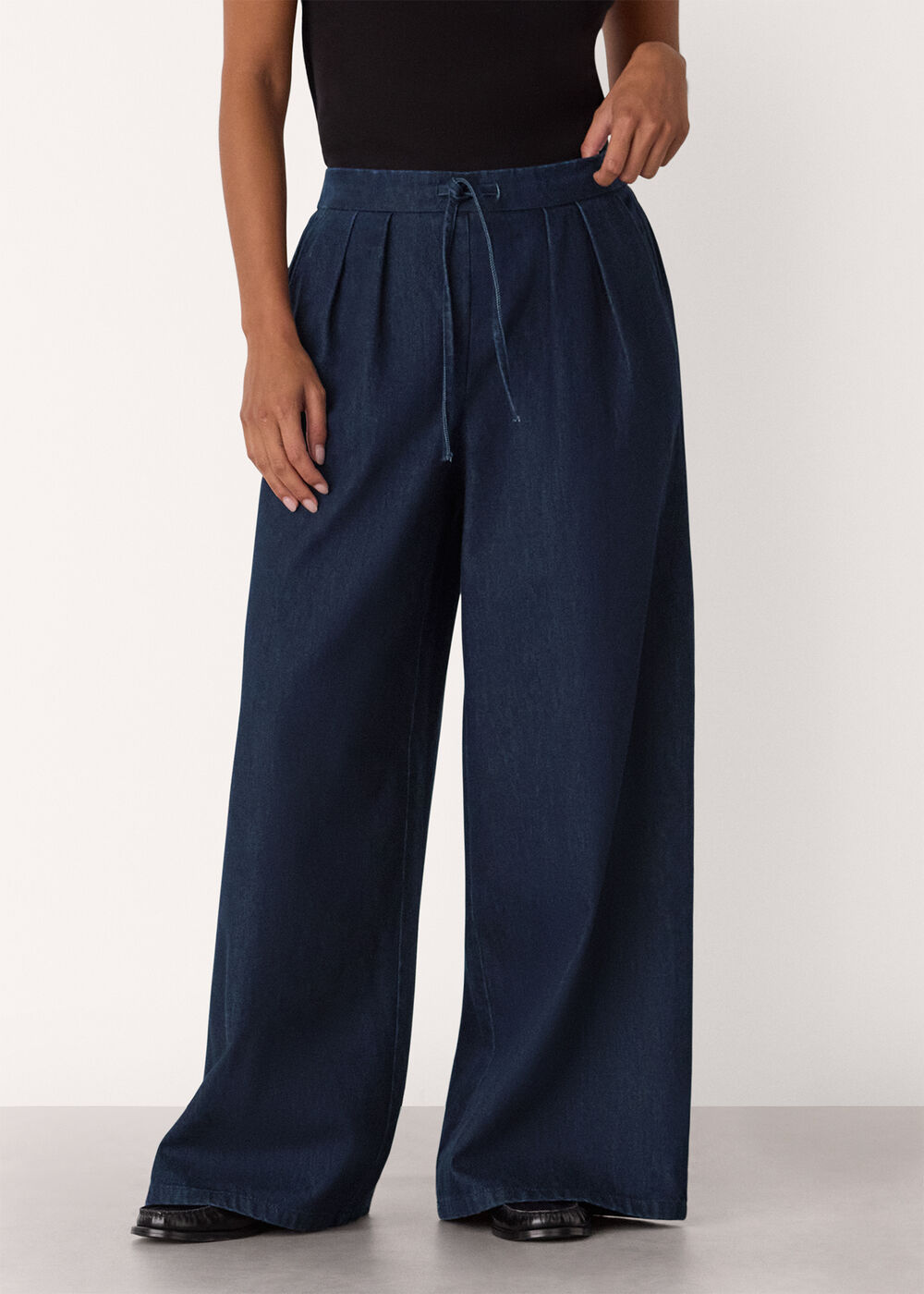 Petite Cotton Wide Leg Pleat Trouser