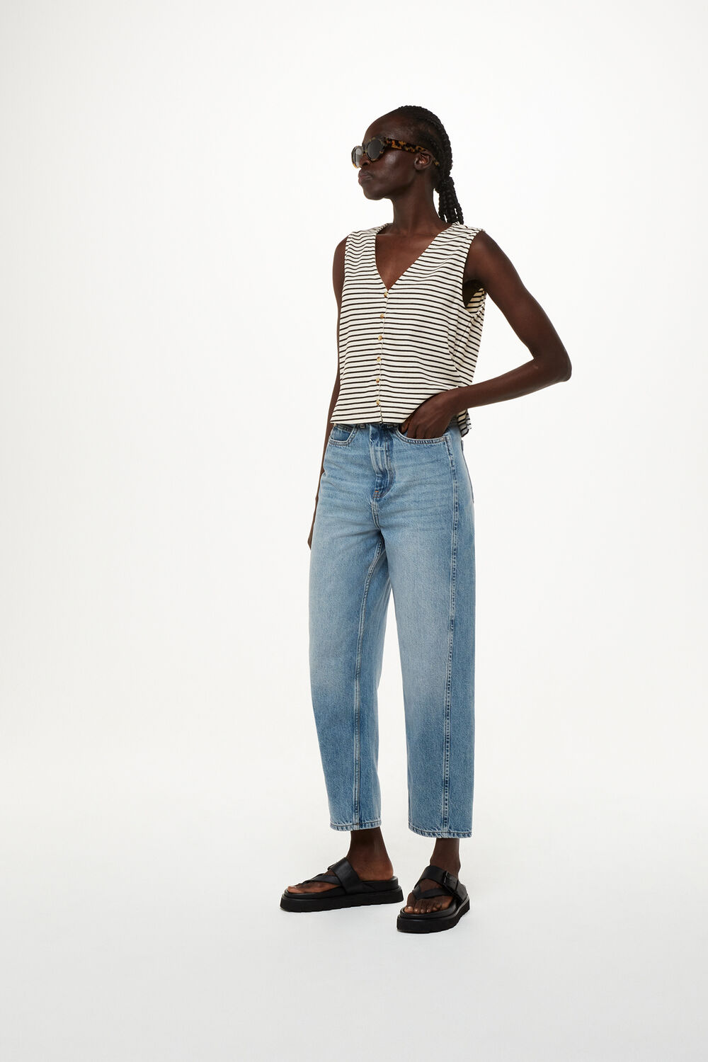 Button Up Stripe Rib Tank
