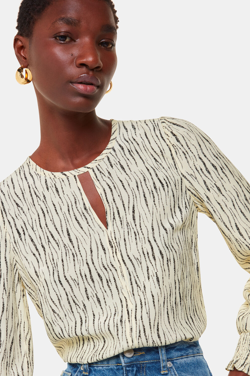 Ivory Shibori Stripe Detail Blouse