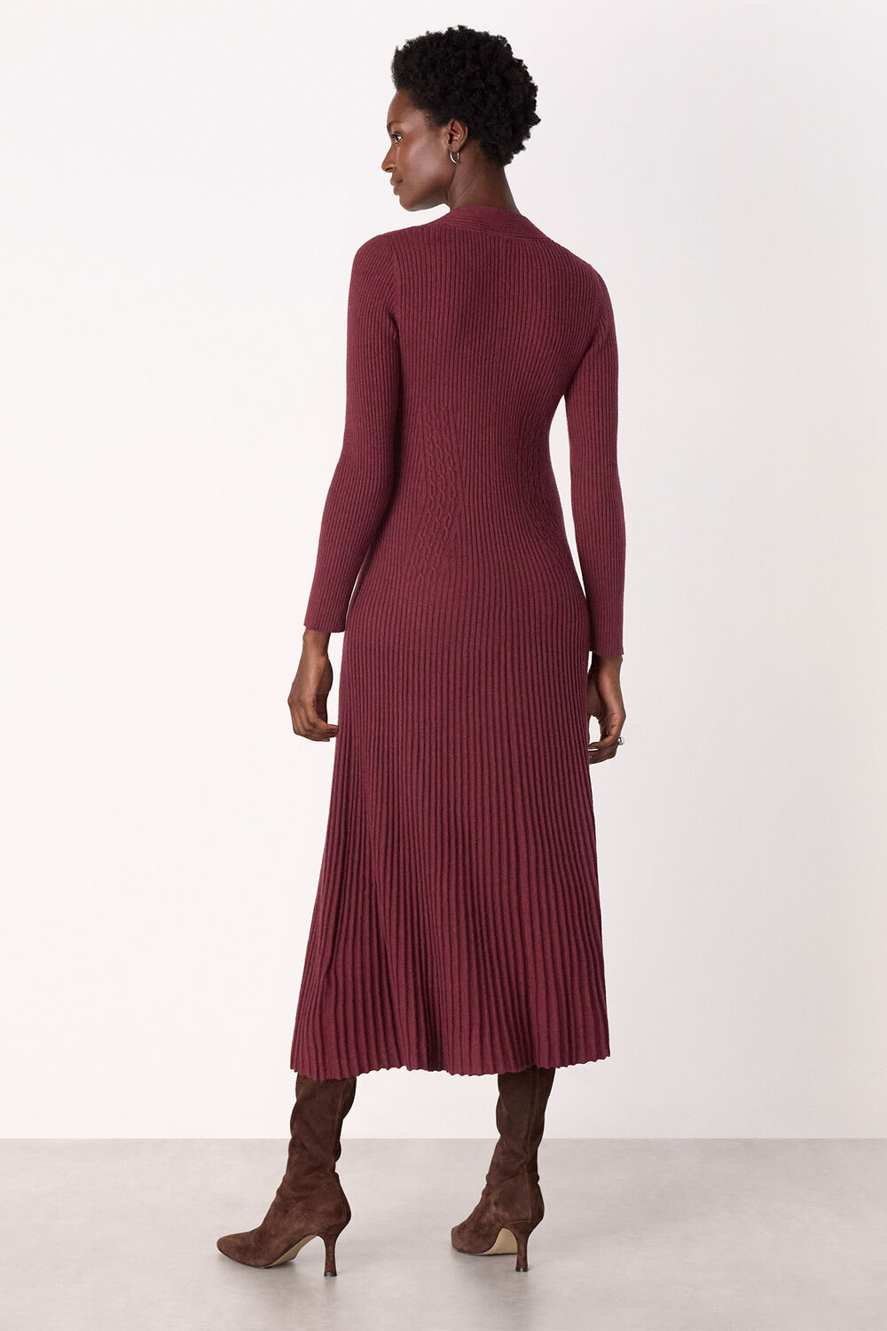 V Neck Cable Ribbed Knit Dress