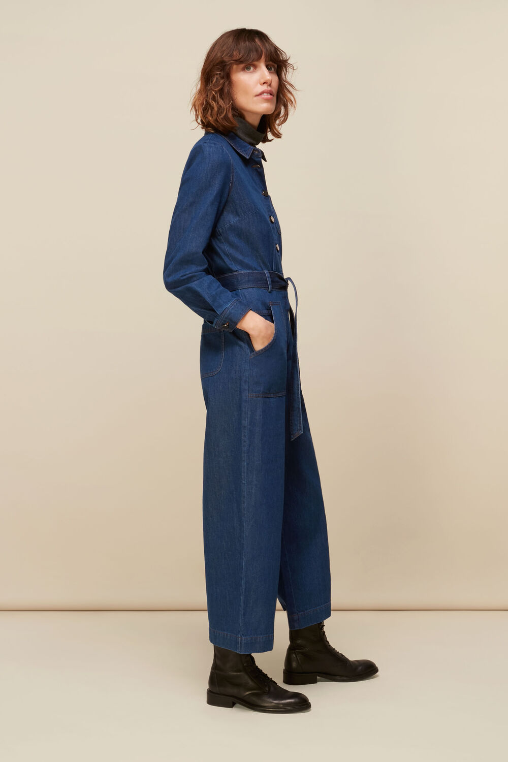 Denim Belted Jumpsuit