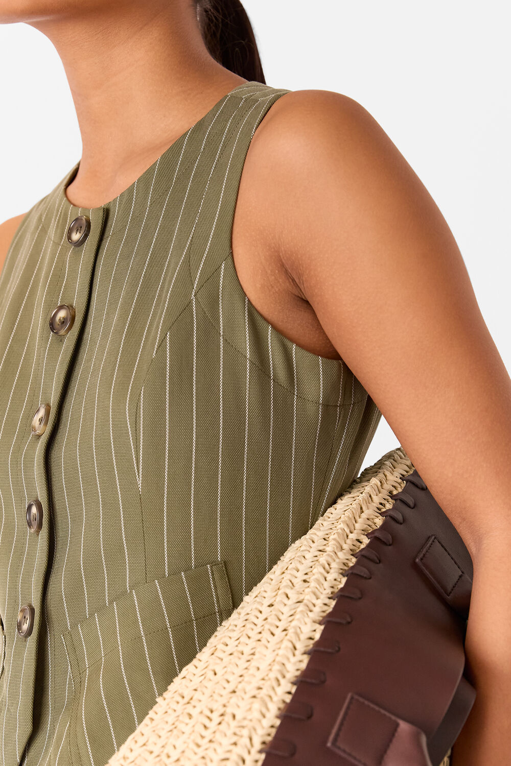 Khaki Petite Lottie Pinstripe Waistcoat