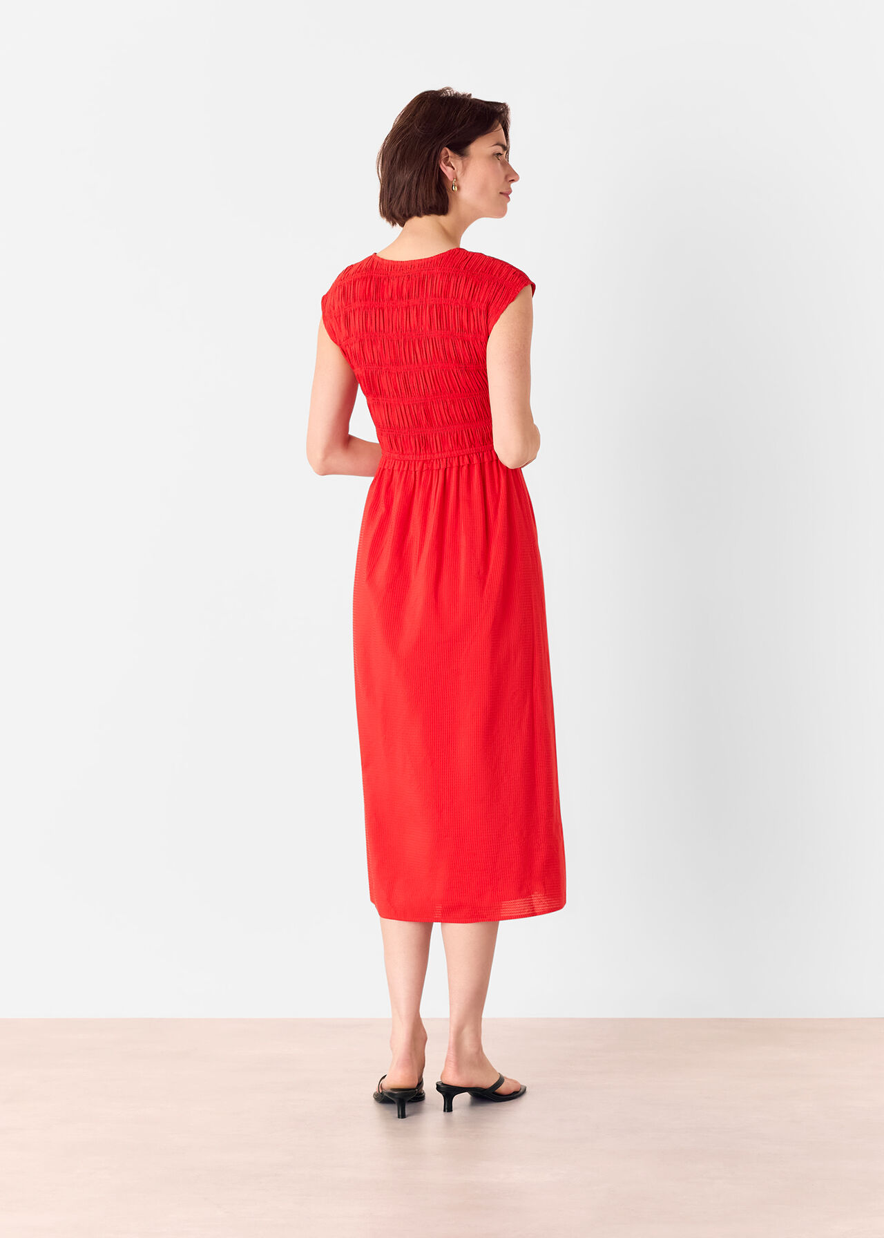 Shirred Bodice V Neck Dress