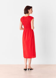 Shirred Bodice V Neck Dress