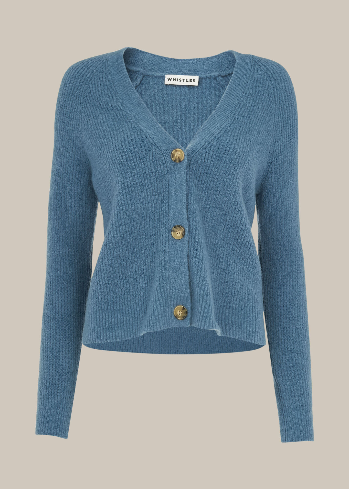 Blue Rib Textured Wool Mix Cardigan | WHISTLES | Whistles UK