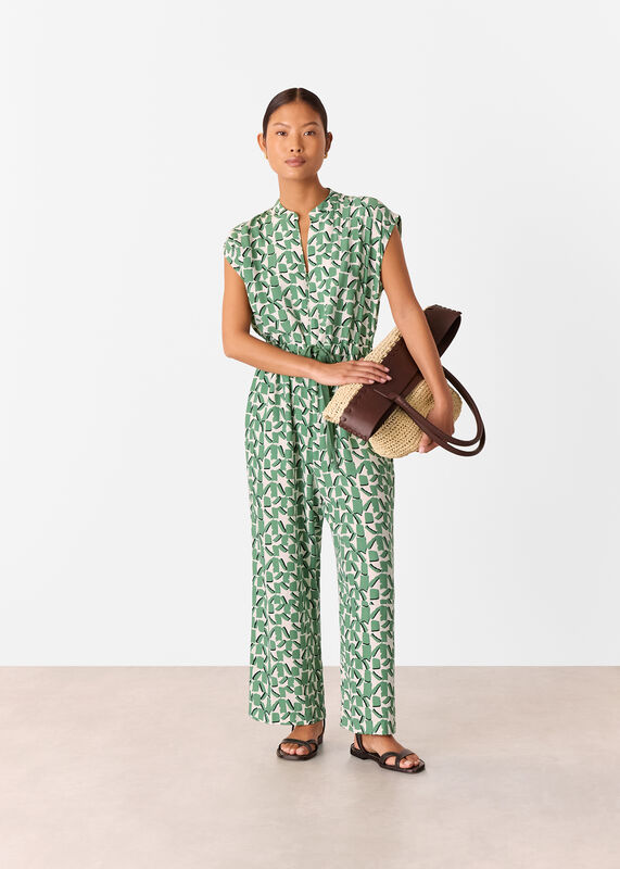 Ivory Petite Abstract Squares Jumpsuit