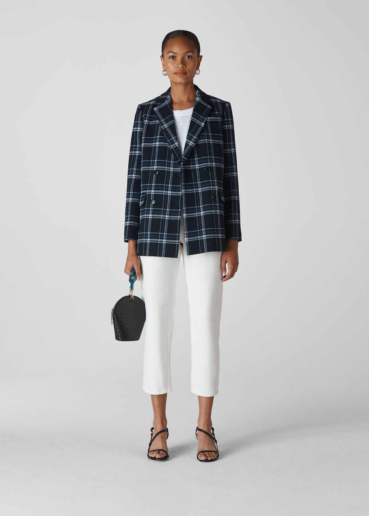 Navy/Multi Check Double Breasted Blazer, WHISTLES