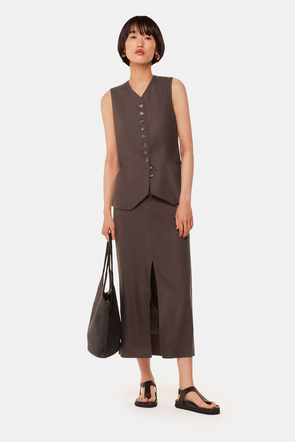 Dark Grey Mila Linen Blend Waistcoat