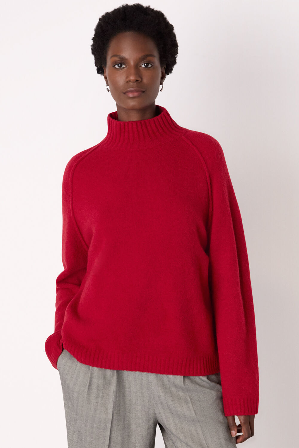 Red Wool Mix Split Funnel Knit