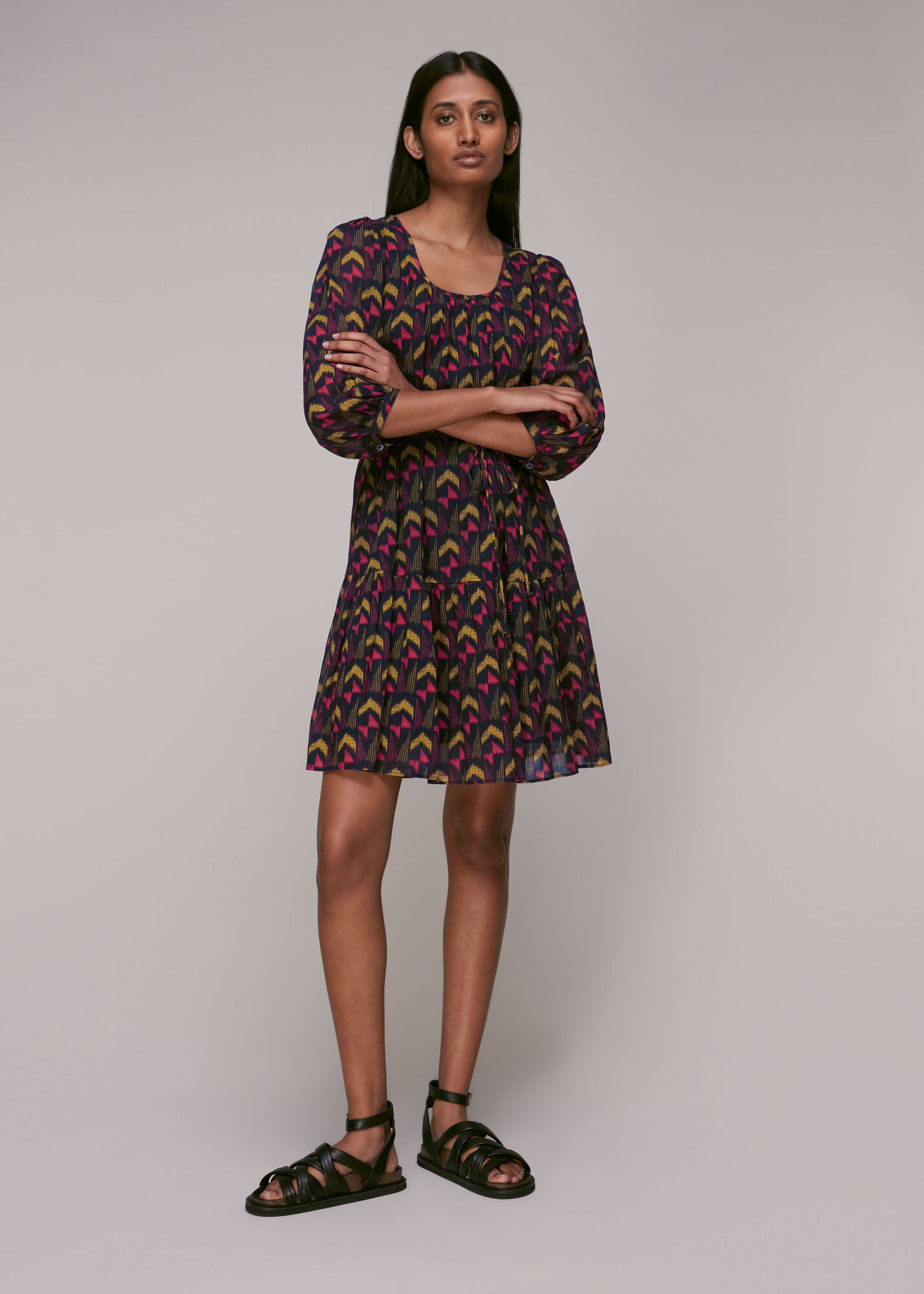 Black/Multi Geometric Ikat Trapeze Dress WHISTLES