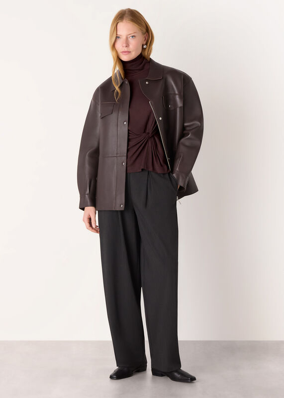 Brown Roll Neck Twist Front Top