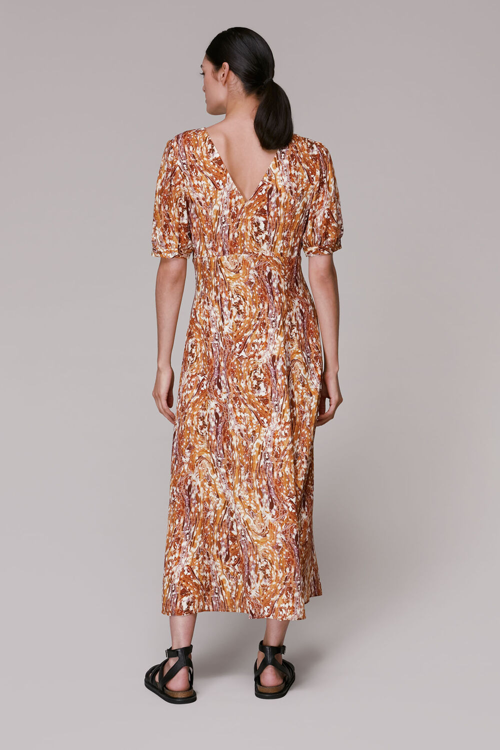 Marble Print Silk Midi Dress