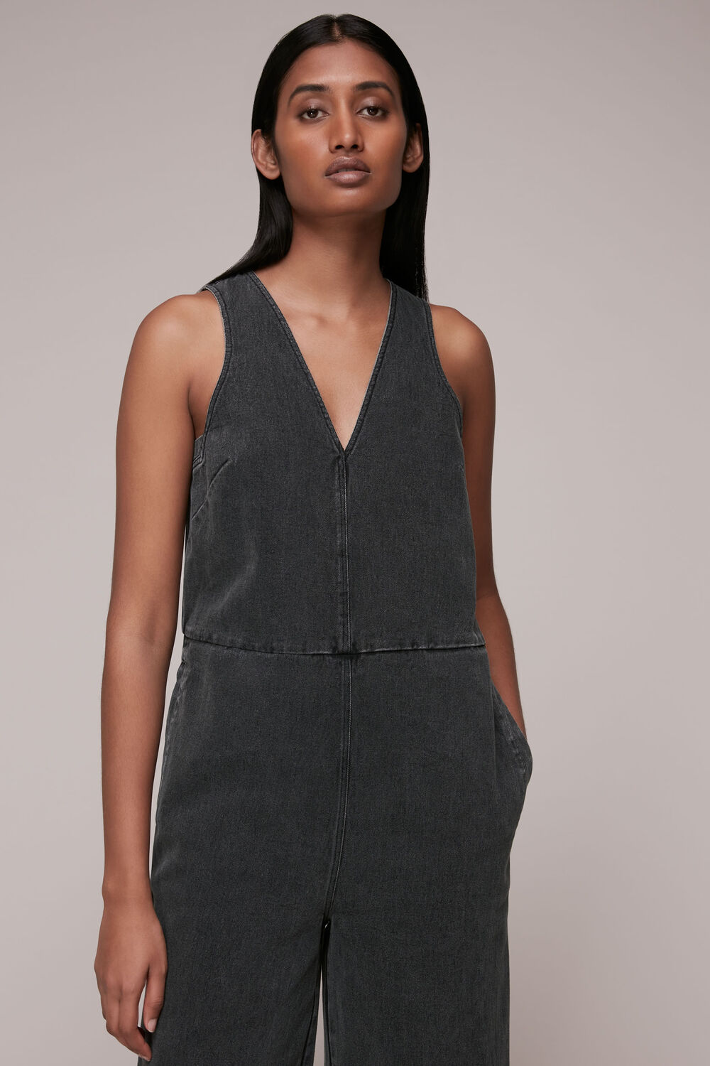 V Neck Denim Jumpsuit