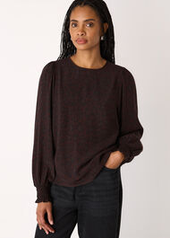 Leopard Shirred Cuff Blouse