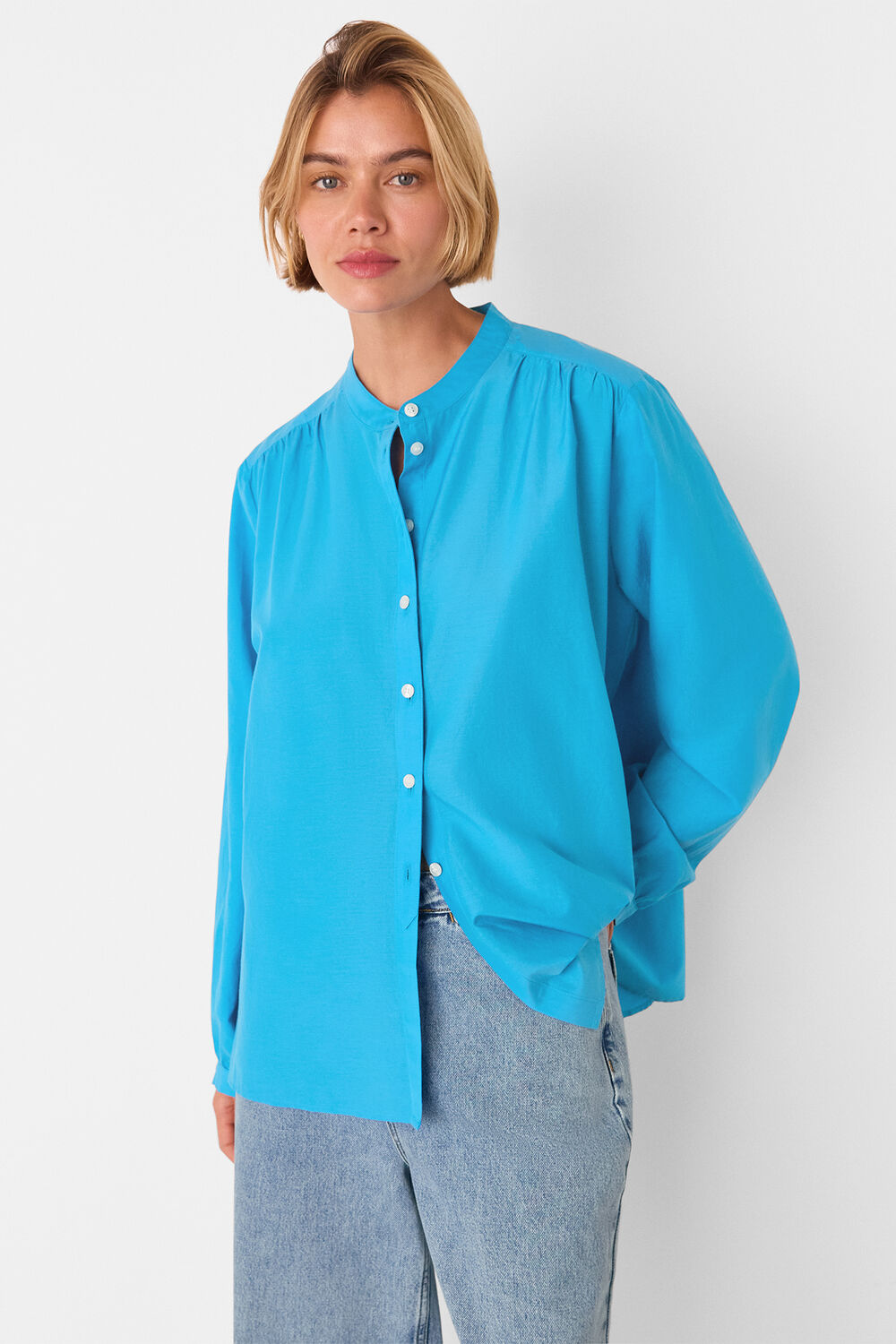 Blue Silk Cotton Trapeze Shirt