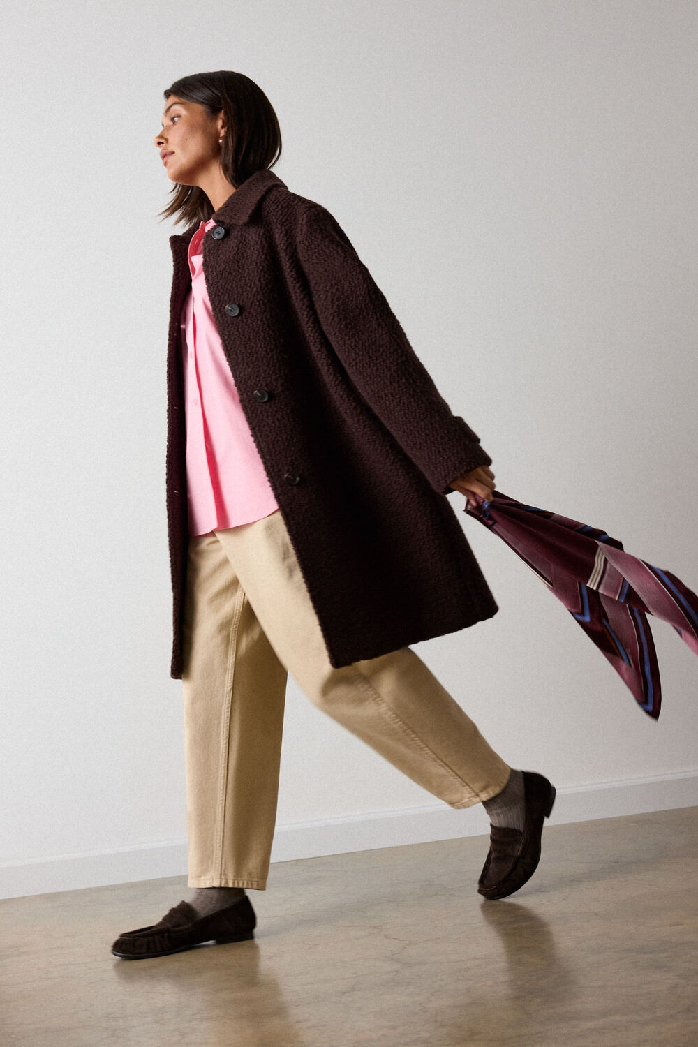 Brown Boucle Wool Car Coat