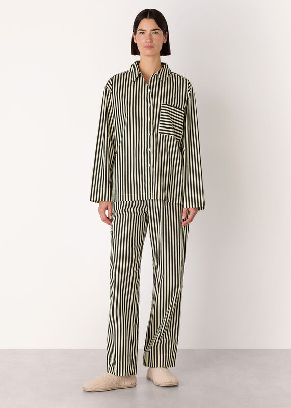 Black Cotton Stripe Pajama Bottom 