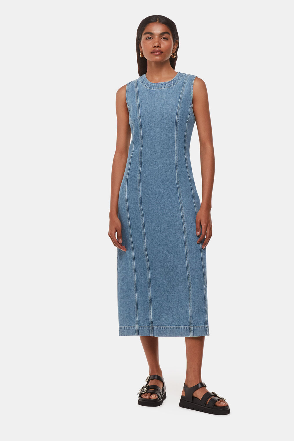 Petite Sleeveless Denim Midi Dress