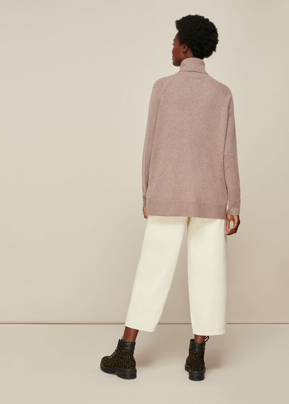 Oatmeal Cashmere Roll Neck Knit