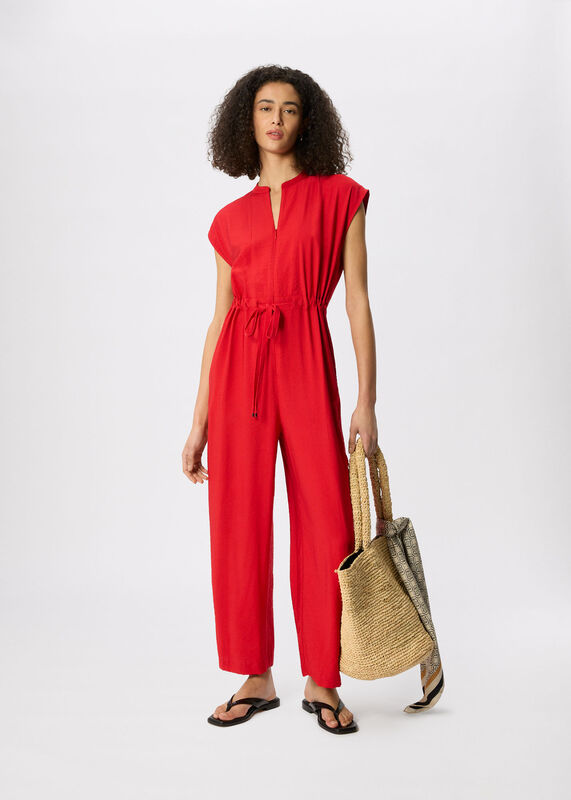 Red Sleeveless Drawstring Jumpsuit