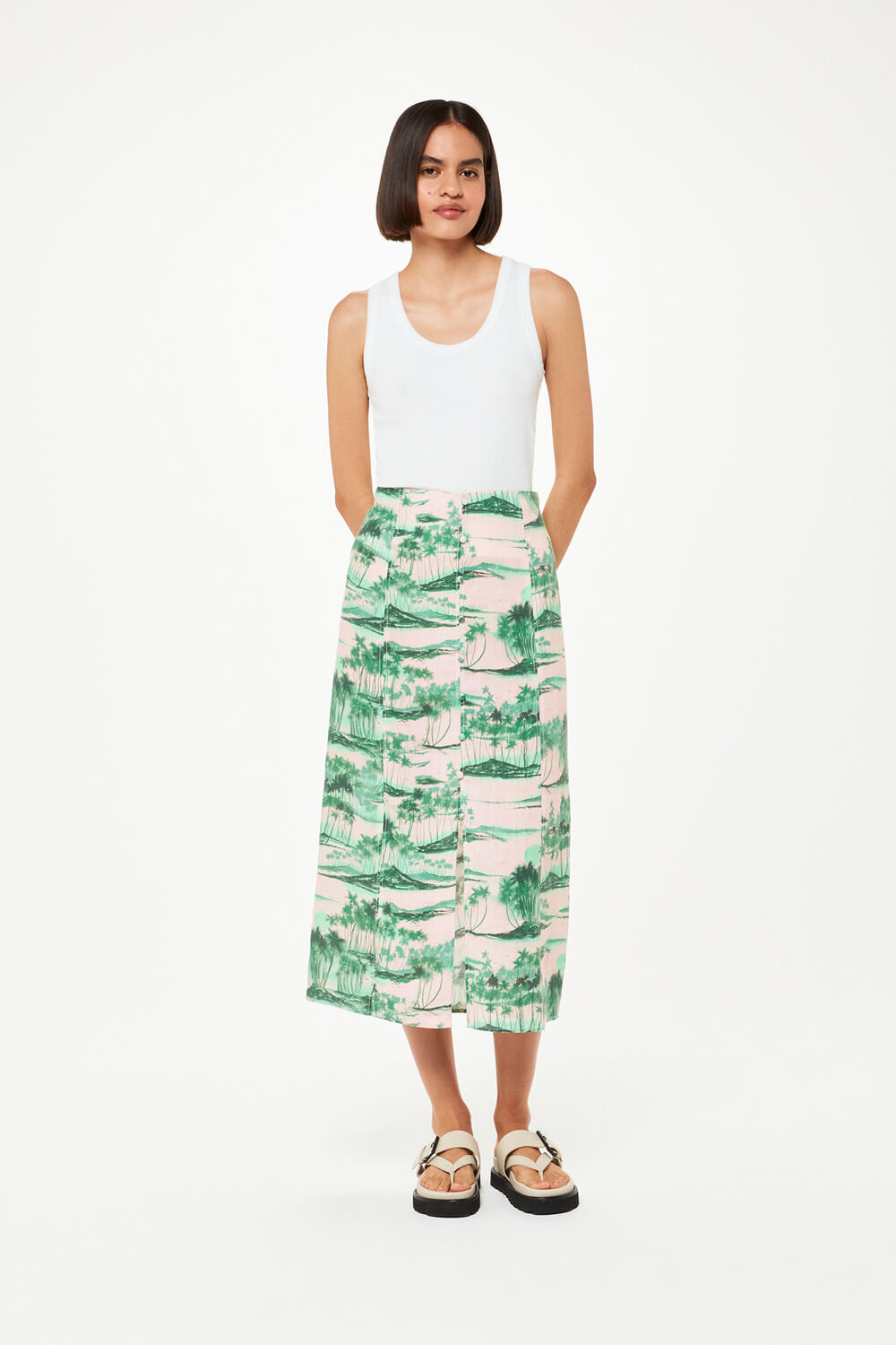 Pink Waving Palms Button Skirt