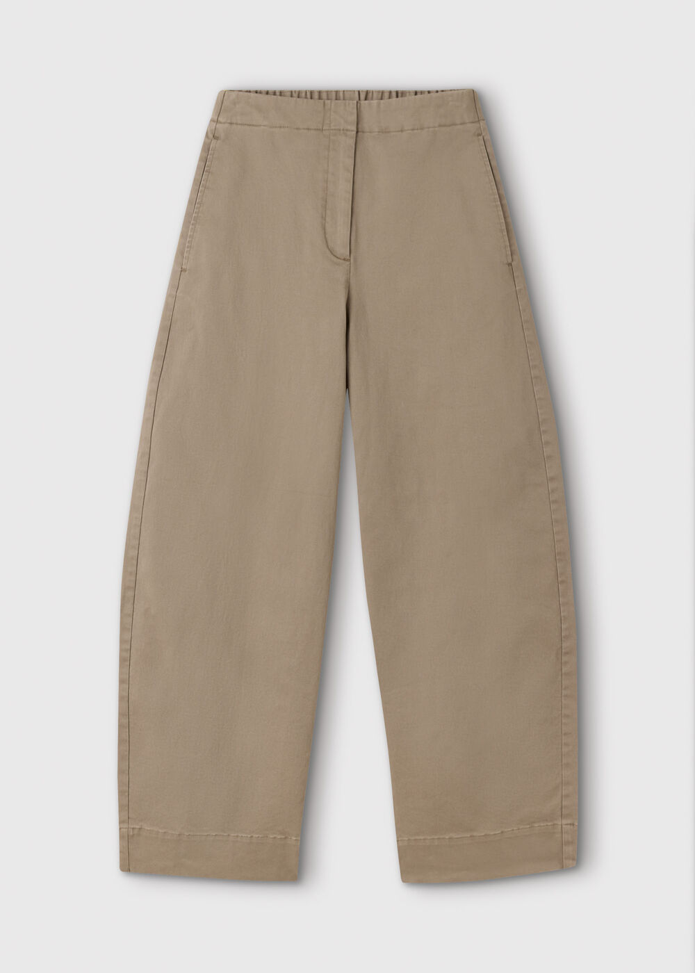 Beige Clean Cotton Barrel Trouser