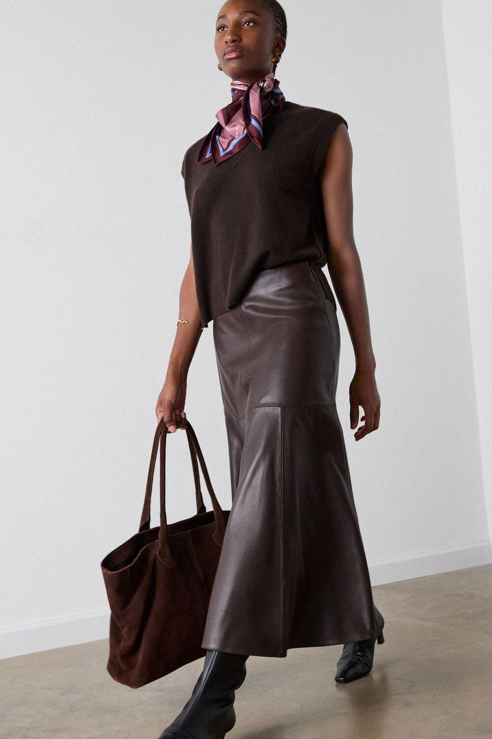Brown Full Hem Leather Circle Skirt