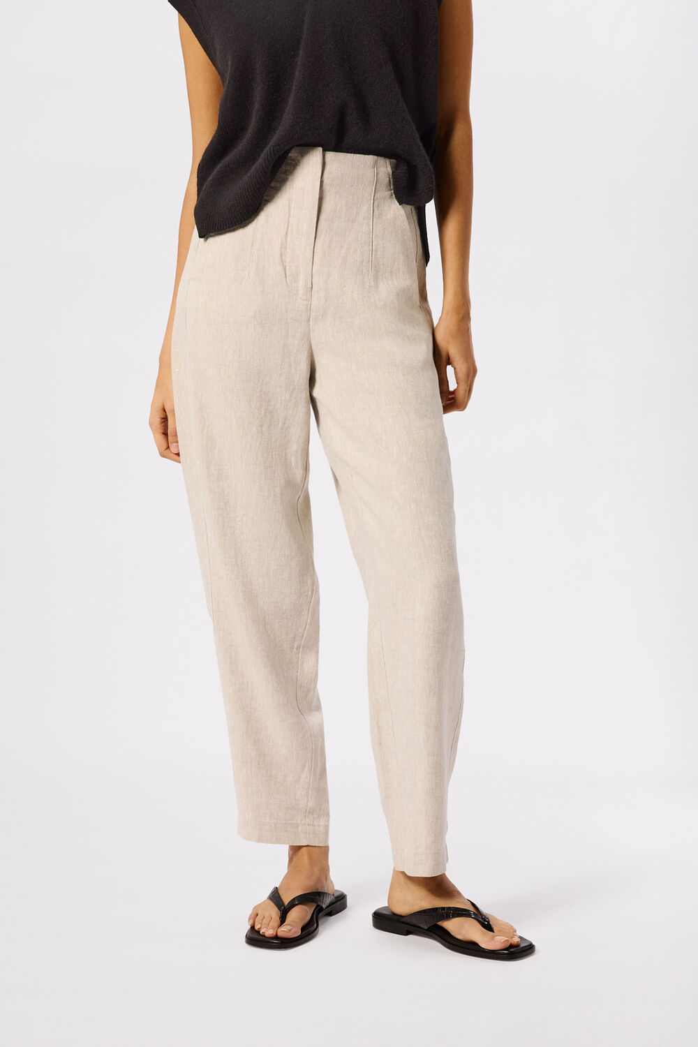 Oatmeal Petite Linen Barrel Leg Pants&nbsp;