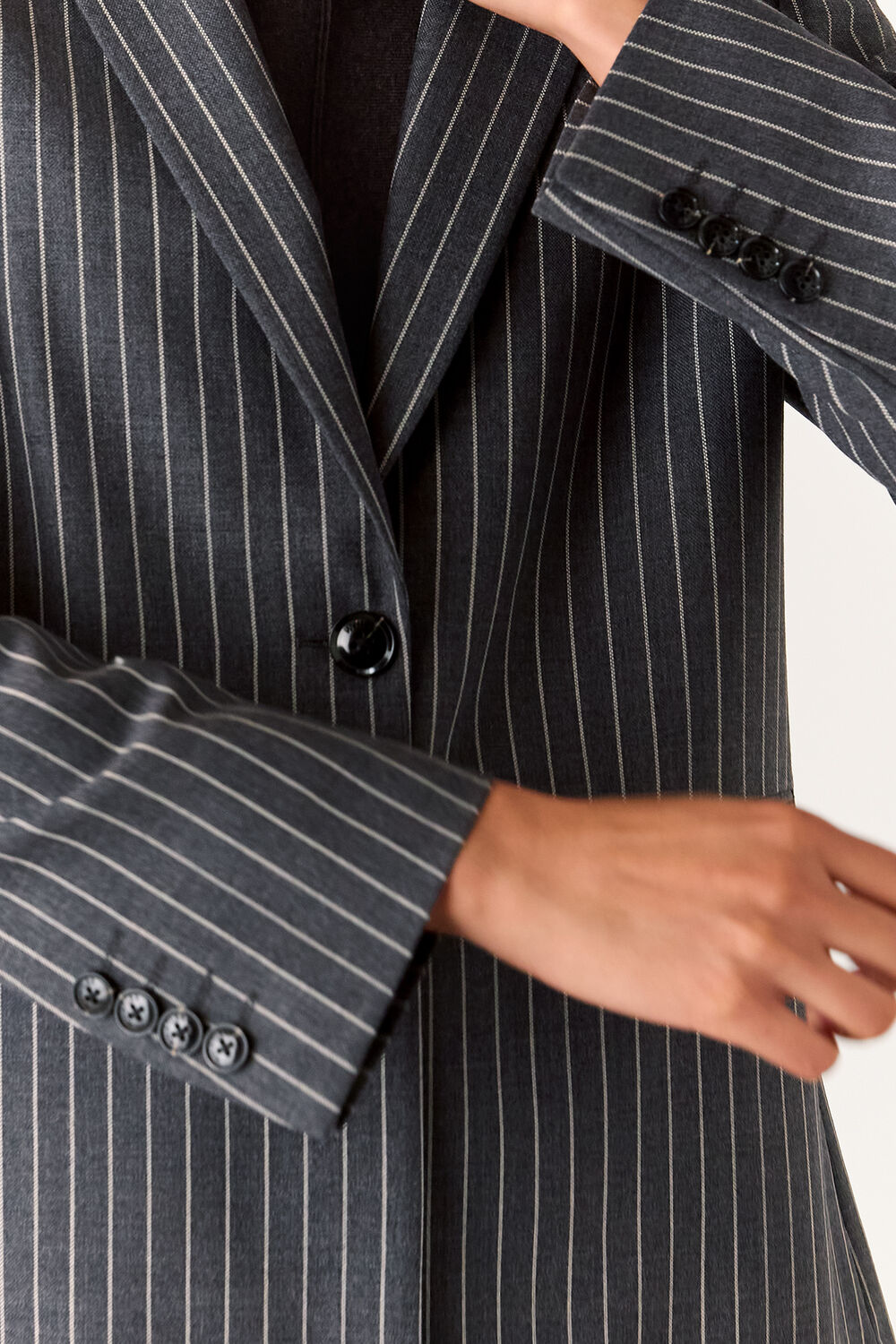 Grey Isla Pinstripe Wool Blazer