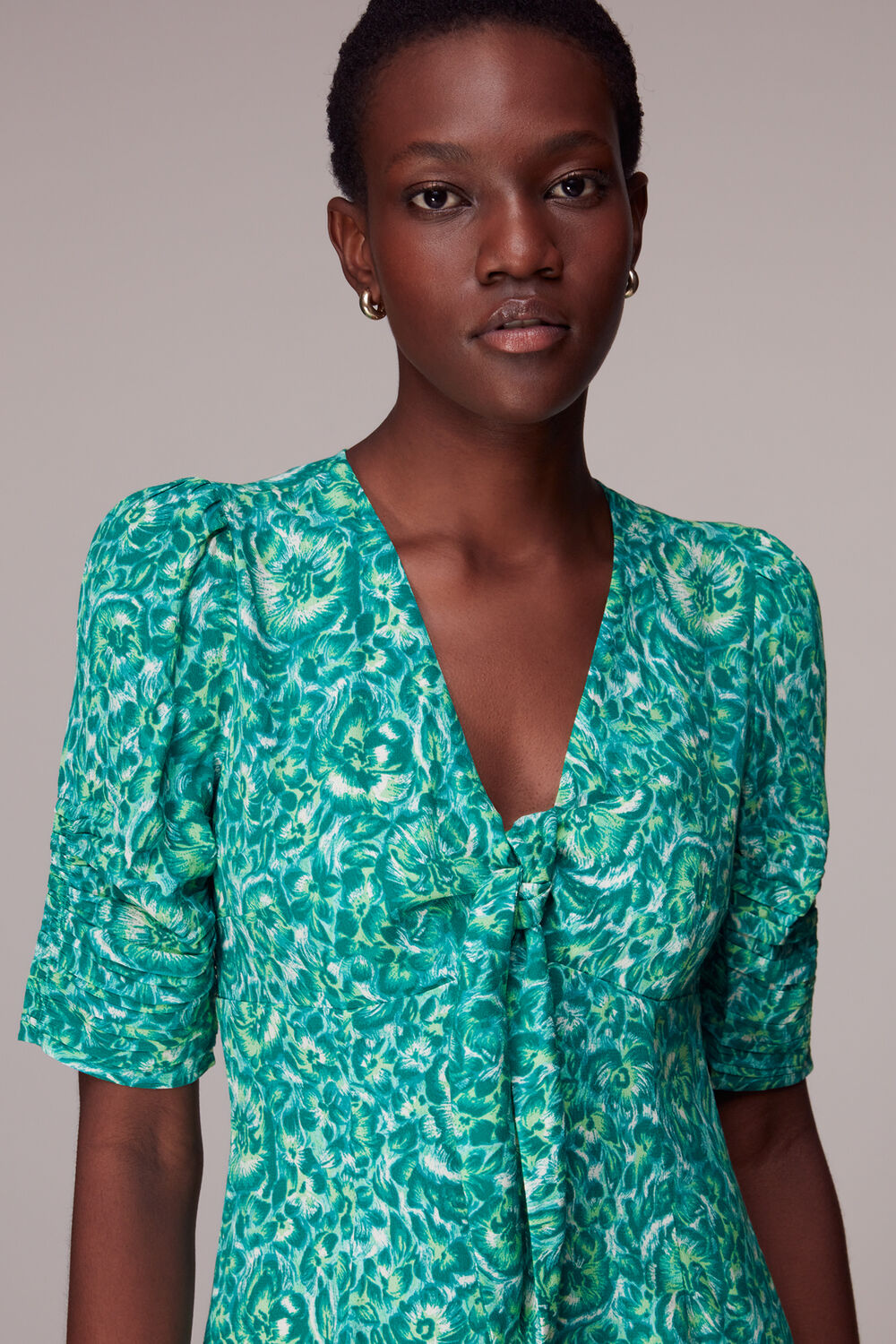 Green Clouded Floral Tie Midi Dress