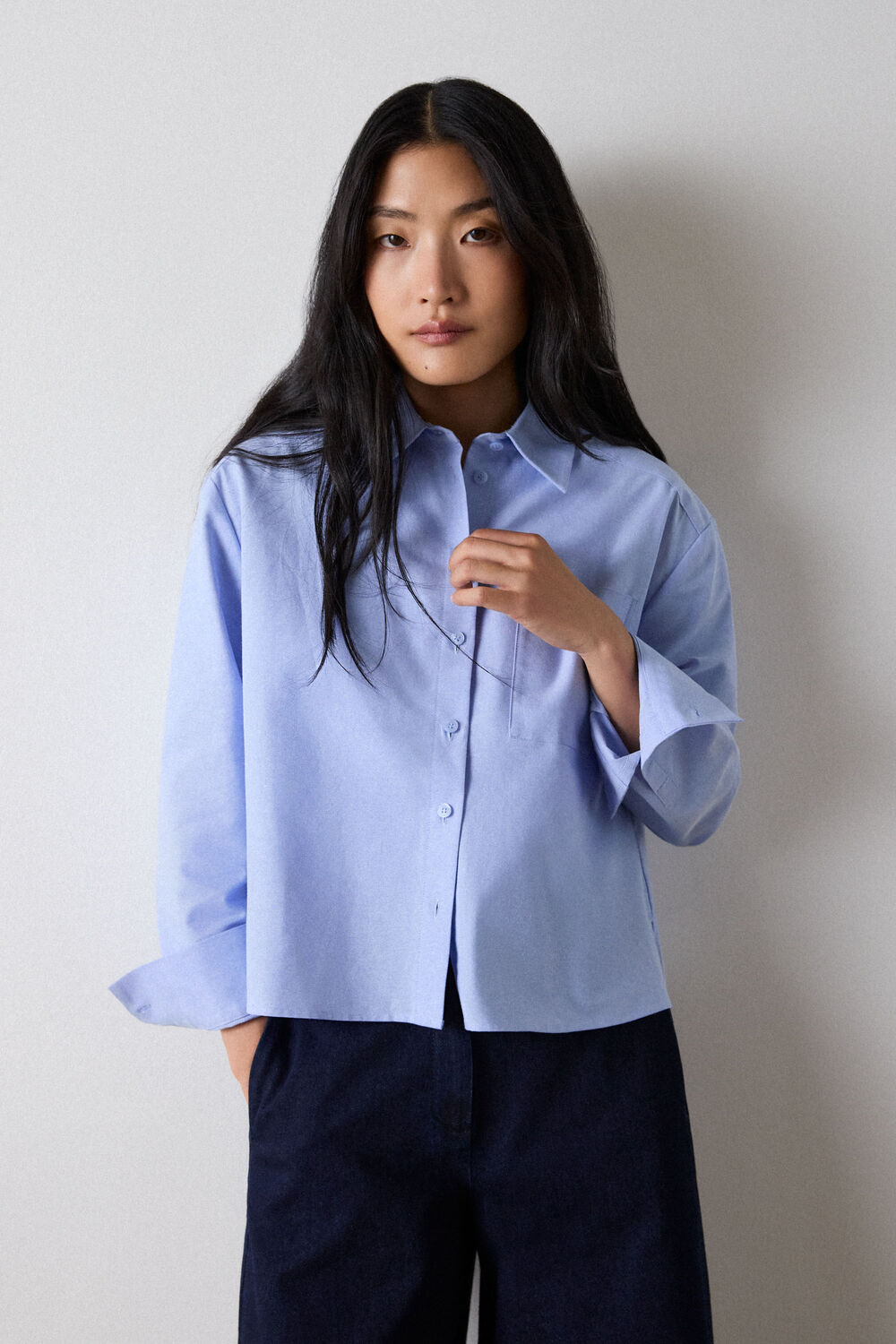 Pale Blue Boxy Oxford Cotton Shirt
