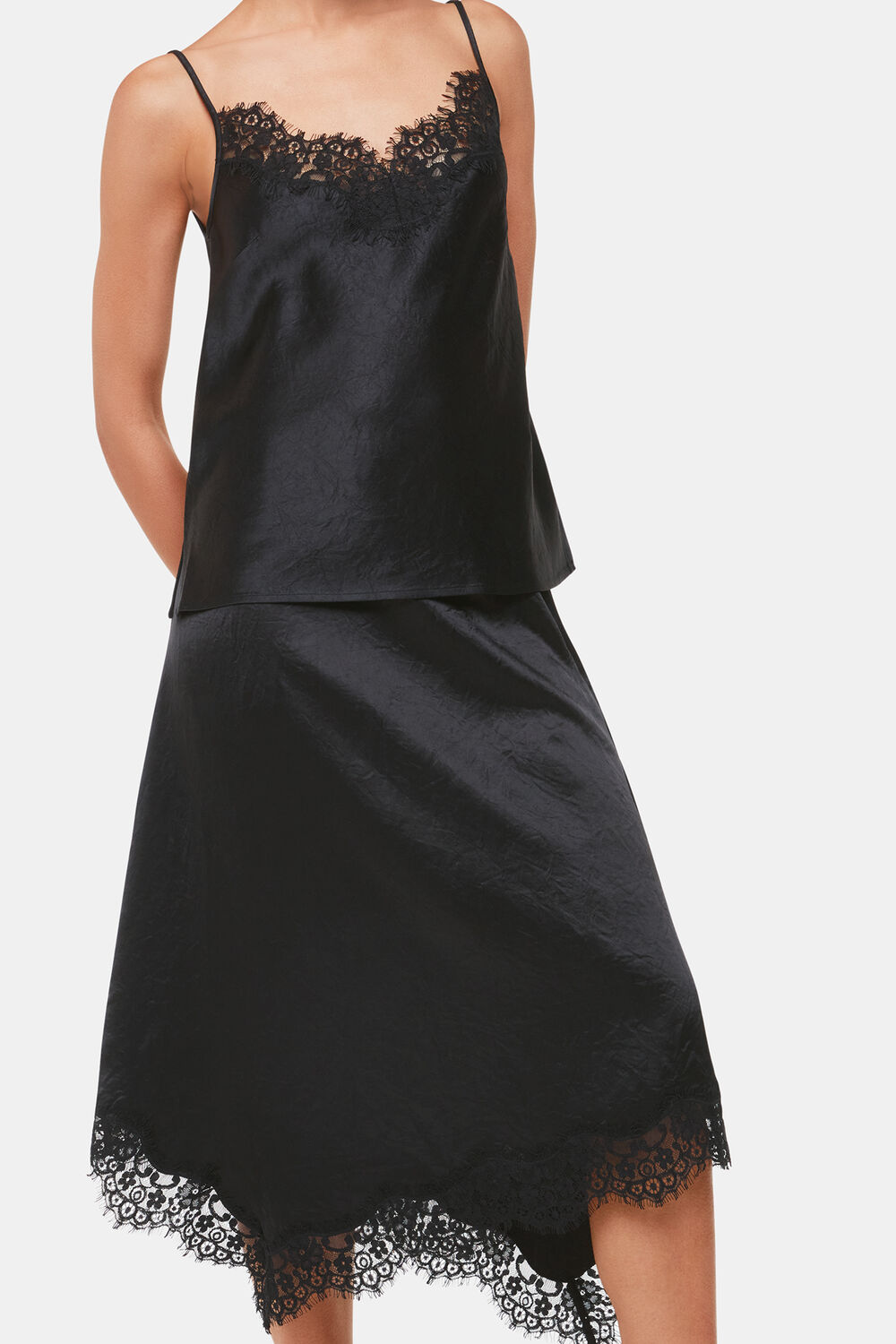 Lace Trim Midi Skirt