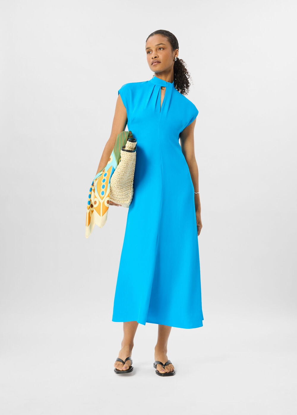 Twist Neck Crepe Midi Dress