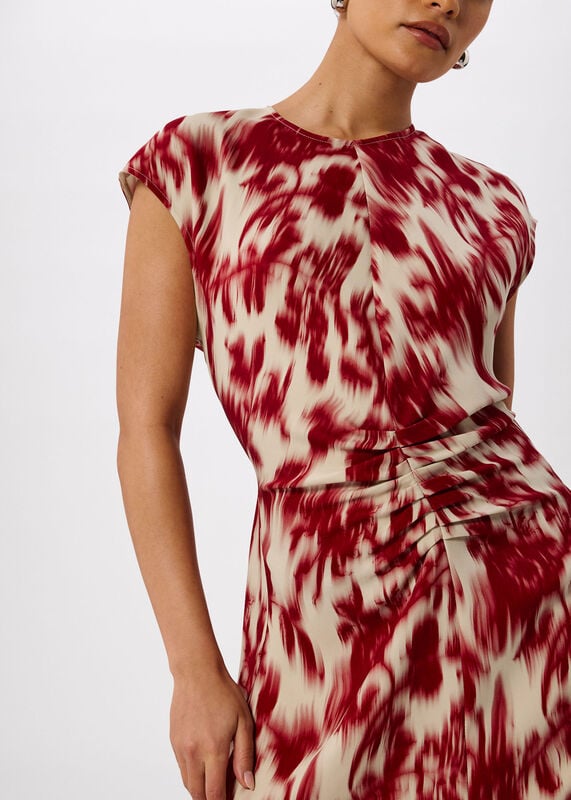 Red Petite Blurred Floral Crepe Dress