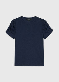 Round Neck Gathered Sleeve Tee