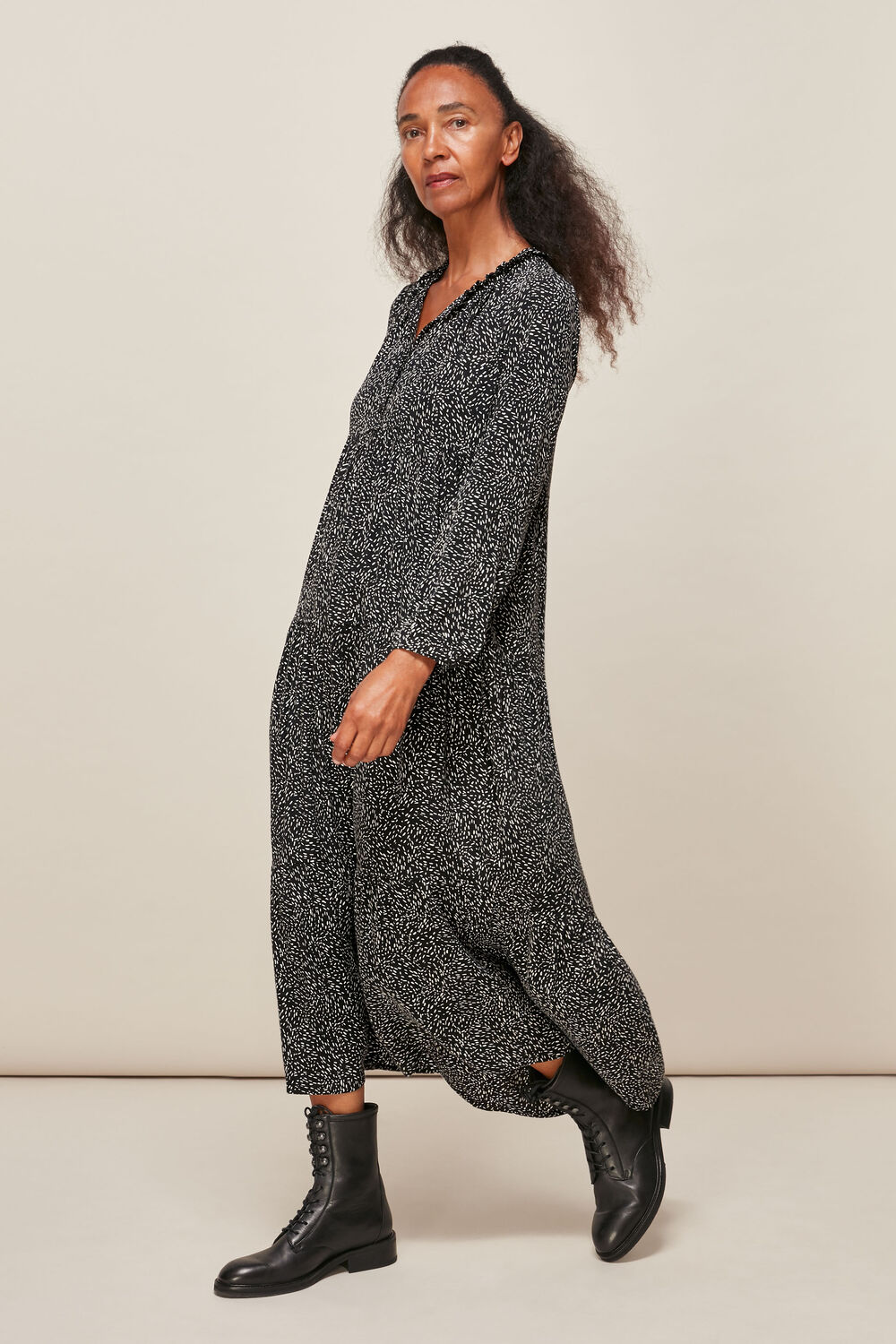 Black and White Freckle Print Enora Dress