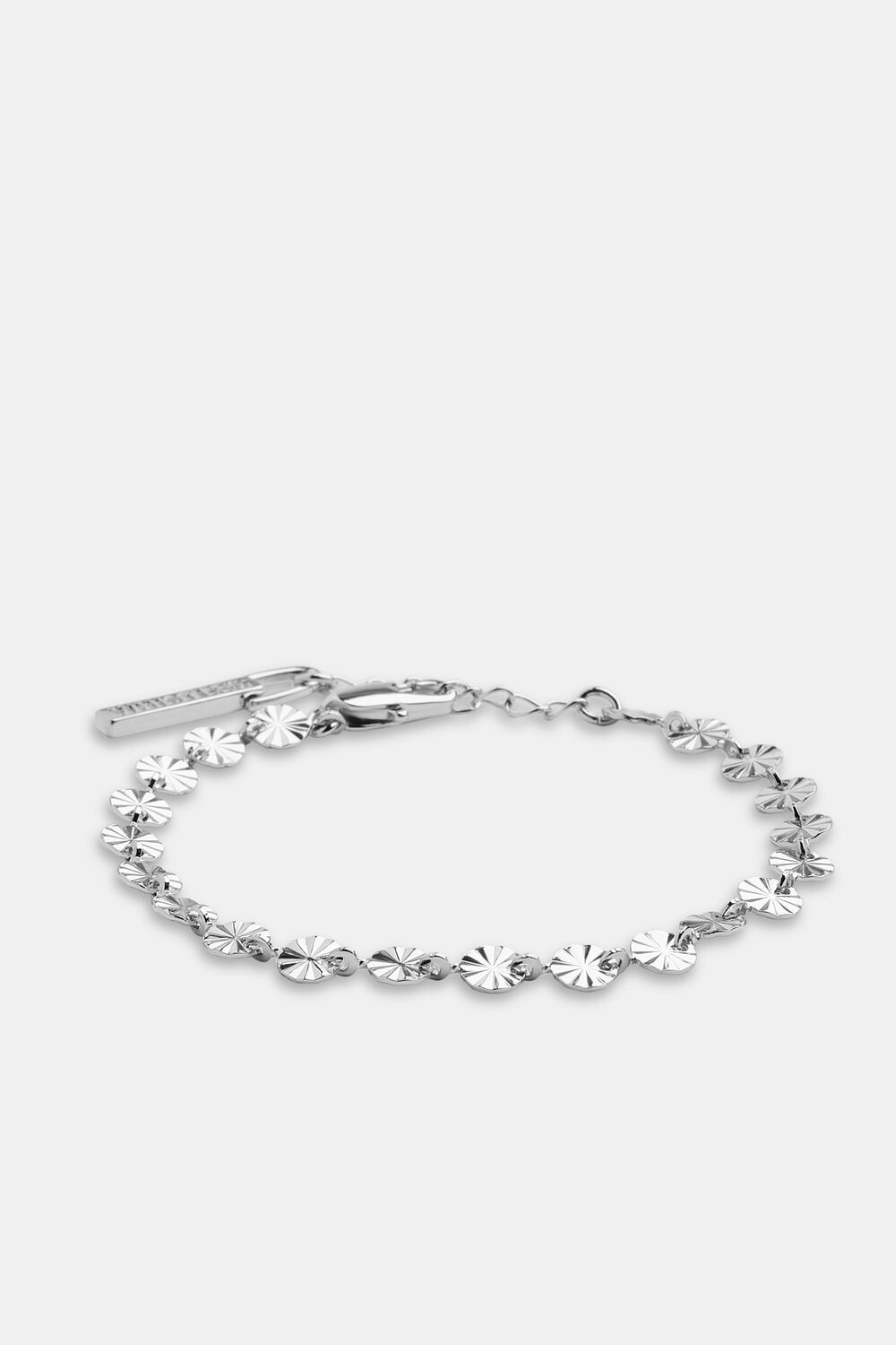 Silver Textured Circle Chain Bracelet