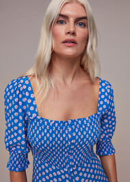 Petite Floral Sunburst Shirred Dress