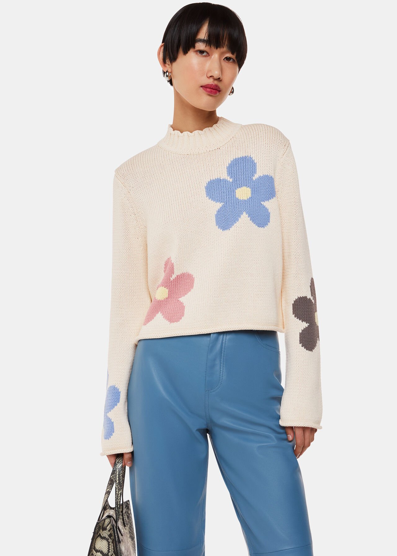Flower Intarsia Cropped Knit