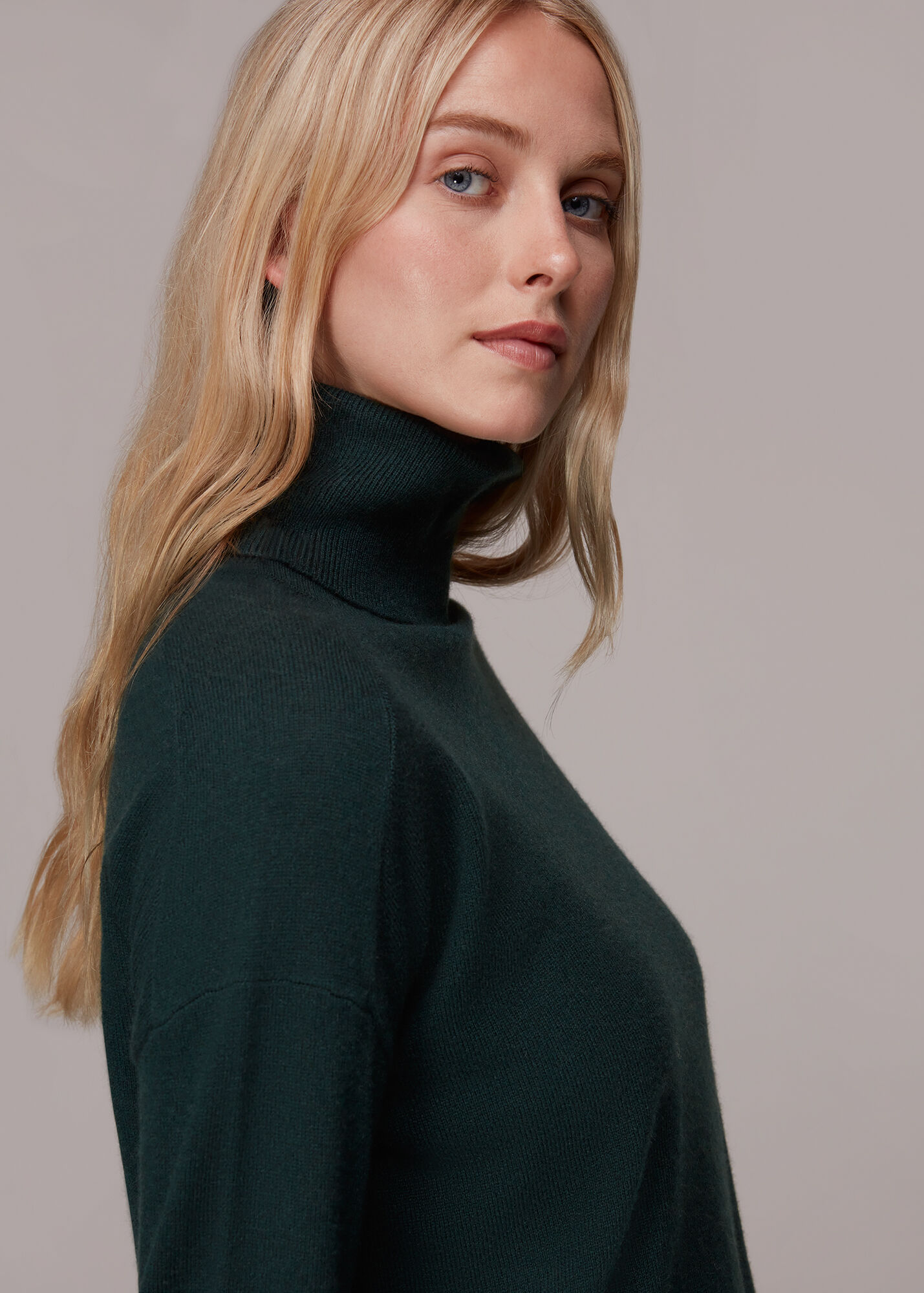 Dark Green Cashmere Roll Neck Jumper WHISTLES
