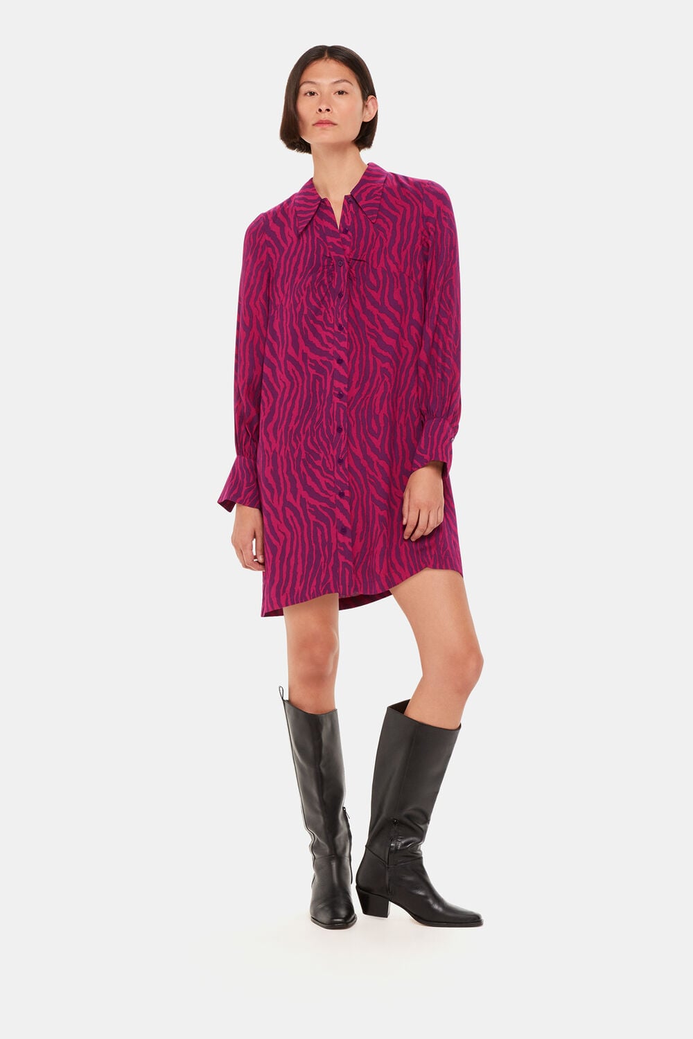 Purple Zebra Stripe Collar Dress