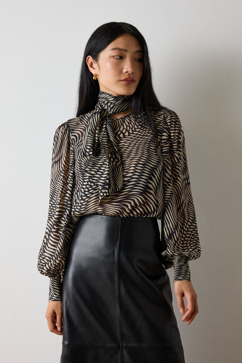 Geo Sheer Viscose Cuffed Top