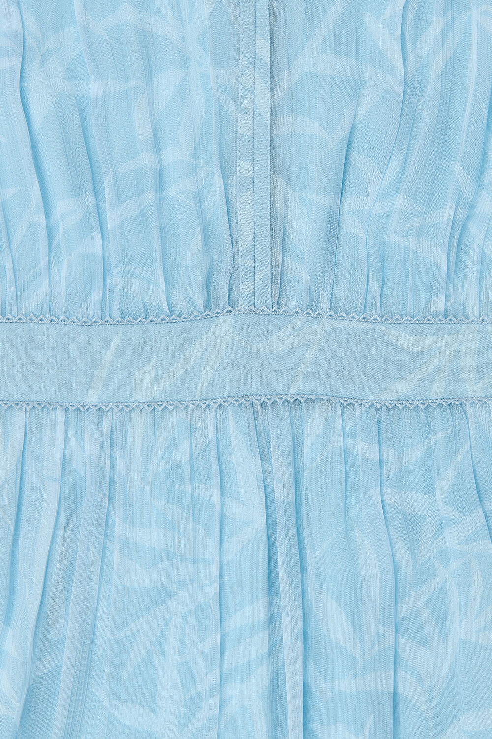 Blue Bamboo Leaves Gathered Dress