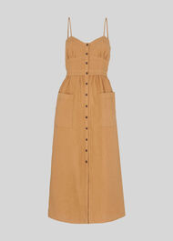 Milana Tie Back Linen Dress Toffee